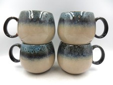 Set of 4 Reactive Glaze Sphere Cuddle Mugs in Blue Snake Eye.