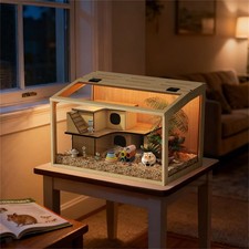 Wooden Hamster Cage Small Animal Exercise Play House Pen with Vent, Openable Top