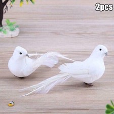 Majestic Pair of 2 Artificial White Feather Birds Doves Lovebirds Clip