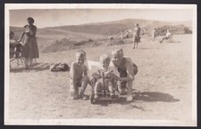 Vintage Photograph Three Boys At Seaside One In Go-Kart Brothers Kids