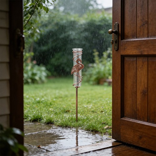 Rain gauge outdoor flamingo - rain,
