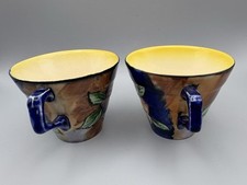 2x Vintage H & K Tunstall Art Deco Autumn Pattern Hand Painted Cups
