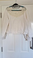 H&M white lace detail off the shoulder crop jumper, size 12