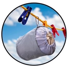 Collapsible Peg Bag Drawstrings Fabric Bucket Hanging Grey Coco & Gray 18cm