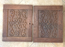 Salvaged Antique Carved Buffet Door Panels, Pair Architectural Cupboard Doors