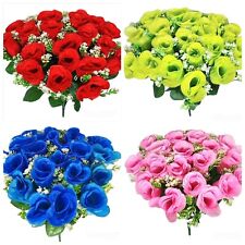 Artificial Flowers 18 head Rose Bud Bouquet 12 Colours Wedding Grave Party Decor