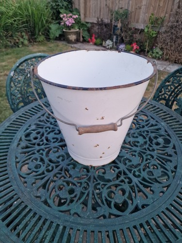 Vintage white enamel - white, bucket