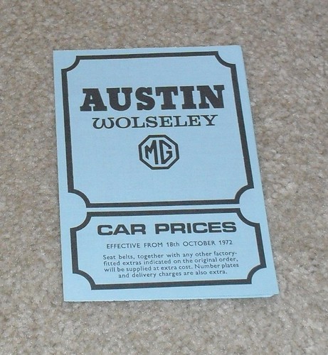 Austin wolseley price list - wolseley, mg