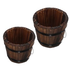  2pcs Plant Pots: Small Whiskey Barrel Planters Wood Flower Pots Imitation Wine