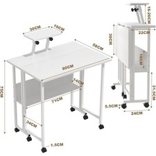 Folding Computer Desk w/Wheels+Storage Shelf Space-Saving Foldable Side Table UK