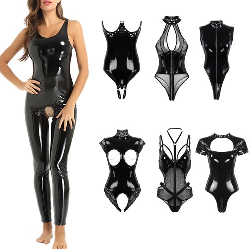 Women wet look leather - women, leotard