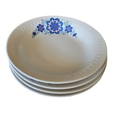 4 Vtg Mitterteich Bavaria Soup Salad Bowls China Blue Flower Relief MCM 8.75"