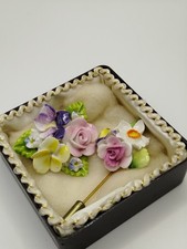 Vintage Coalport Fine Bone China FloralBrooch & Stick Pin in Boxed 