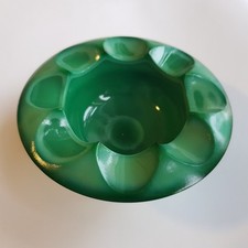 Bohemia malachite glass cigar ashtray Popolnik vintage 1960s flower MCM Czech