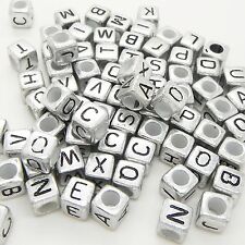 100 x 6mm Silver Black Letter
