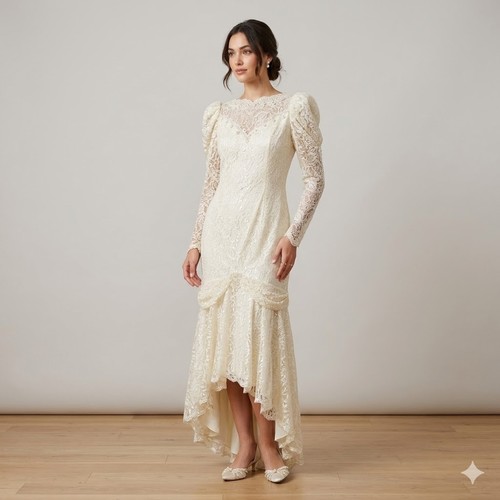 Vintage 80s lace wedding dress - vintage,