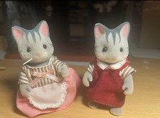 Vintage Sylvanian families village store owners grey cat Harvey figures Rare