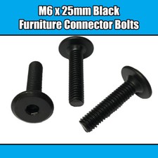 M6 x 25mm Black Furniture Connector Bolts Allen Joint Fixing Bed Cot Unit Table