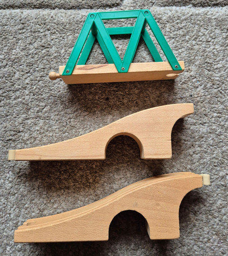 Wooden train bridge works - train, with