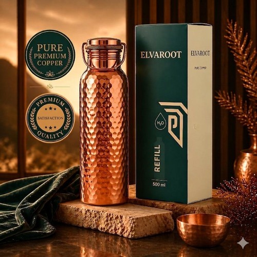 Pure copper water bottle 500ml - bottle,