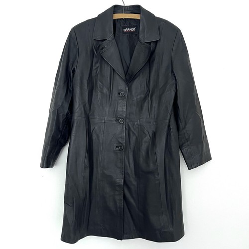 Black real leather trench - black, coat
