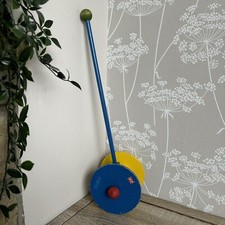 Vintage Escor Push Along Wheel Bell Children’s Wooden Old Retro Toy