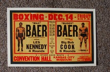 Max Baer  vs Les Kennedy Fight Poster 1934 Kansas City Missouri Convention Hall 
