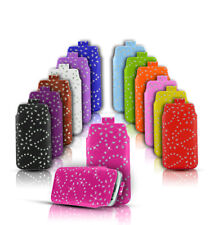 DIAMOND BLING LEATHER PULL TAB SKIN CASE POUCH SLEEVE FOR VARIOUS MOBILES/PHONES