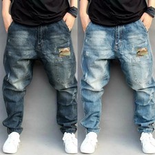 British men's loose-fitting harem jeans Hip-hop denim low-rise trousers