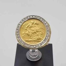 Lab Created Diamond 1Ct Half Sovereign Signet Men's Ring 14K Yellow Gold Plated