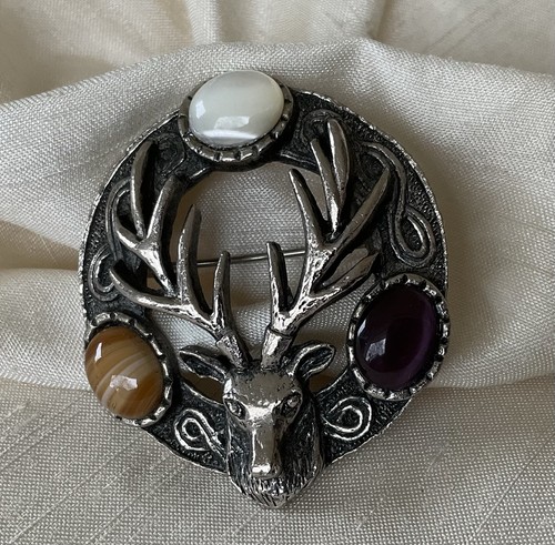 Vintage brooch scottish stags - vintage,