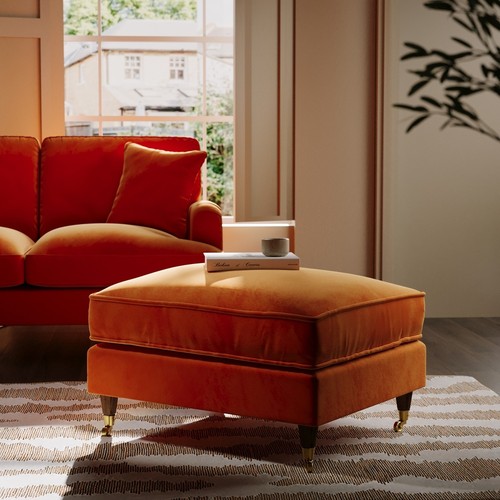 Large orange velvet footstool - orange,
