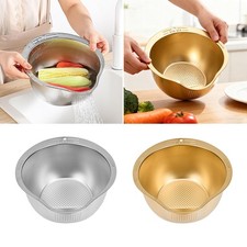 Stainless Steel Rice Sieve Rice Washing Bowl Strainer Fruit Veg Basket Colander