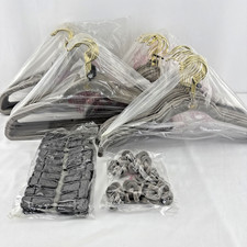 100 Pc Set Joy Mangano Huggable Hangers  30 Shirt  30 Suit Gold Hook Grey Velvet