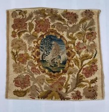 Antique French Needlepoint Pastoral & Floral Tapestry 72x70cm