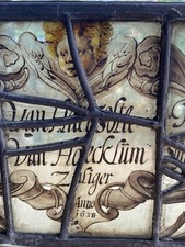 Rare Antique Early 17th Century Stained Glass Panel Named & Dated 1628