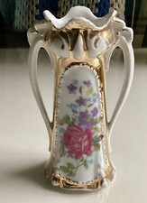 Edwardian Art Nouveau Design Small Porcelain Vase with Roses and Violets