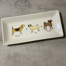 Fishs Eddy Sara Mills Puggle Beagle Pug 7" Rectangular Ceramic Tray Dog Lover