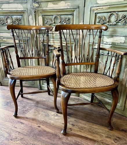 Pair antique stained beach - stained,