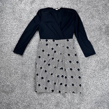 Diane Von Furstenberg Womens Silk Wrap Dress Size 6 Black Geo Print Office Wear