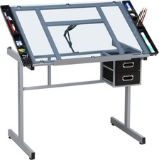 Height Adjustable Drawing Table Tiltable Craft Table with Storage Desk