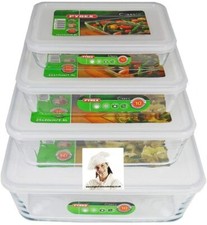 Pyrex Set of 4 pcs. Rectangular Glass Dishes with Plastic Lid  - Transparent