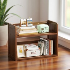2/3 Tier Bookshelf w/Back Horizontal Stripe Small Bamboo Countertop Storage Rack