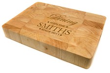 Personalised Butchers Block Endgrain Chopping Board, Laser Engraved Family Name