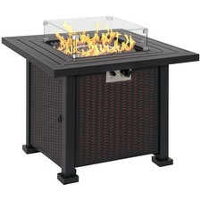 Outsunny Outdoor Propane Fire Pit Table w/ Wind Screen & Glass Beads, Black