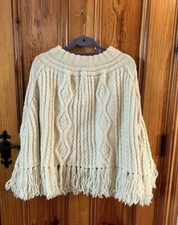 Original Rare Vintage Aran Cable Chunky Knit 1980's Cream Poncho Cape Fisherman