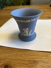 Vintage Josiah Wedgewood Jasper ware Blue Small Vase 9cm Tall 8.5 In Diameter