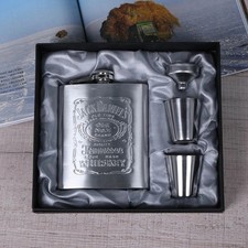 Jack Daniels Flask and Shot Glasses Gift Set Box Drink Container Hip Flask