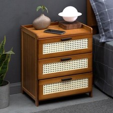 3 Drawer Bamboo Bedroom Bedside Cabinet Furniture Storage Nightstand Side Table