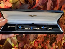 Elegant Vintage 18ct Solid Gold Bracelet with Lapis Lazuli (17.5cm)